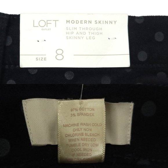 Loft Outlet Modern Skinny Black Velvet Gray Dot Jeans Womens Size 8 Pants NEW - Picture 7 of 14